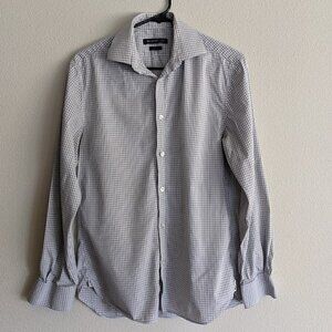 John Varvatos Shirt Slim Fit White/Gray Gingham Button Up Long Sleeve 32/33